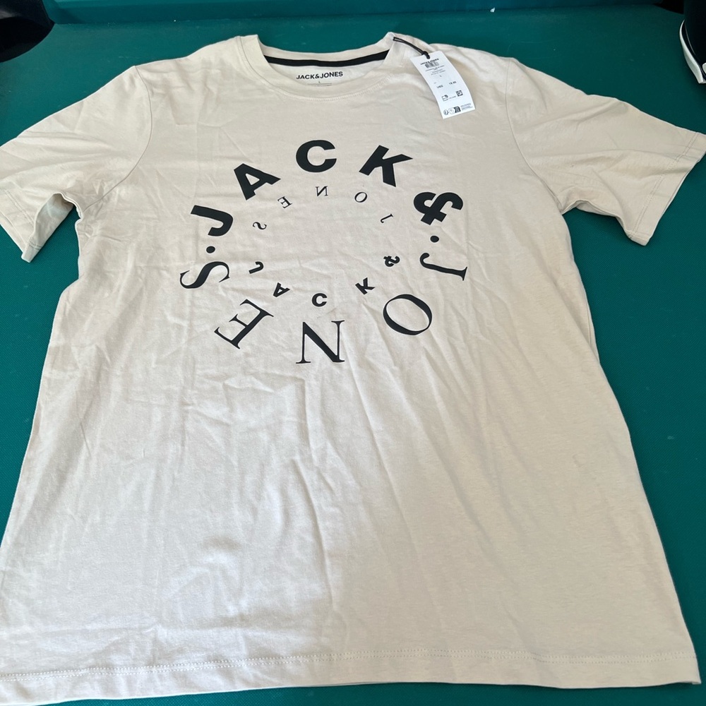 Jack & Jones Beige Short Sleeve Tee with Black Circular Logo